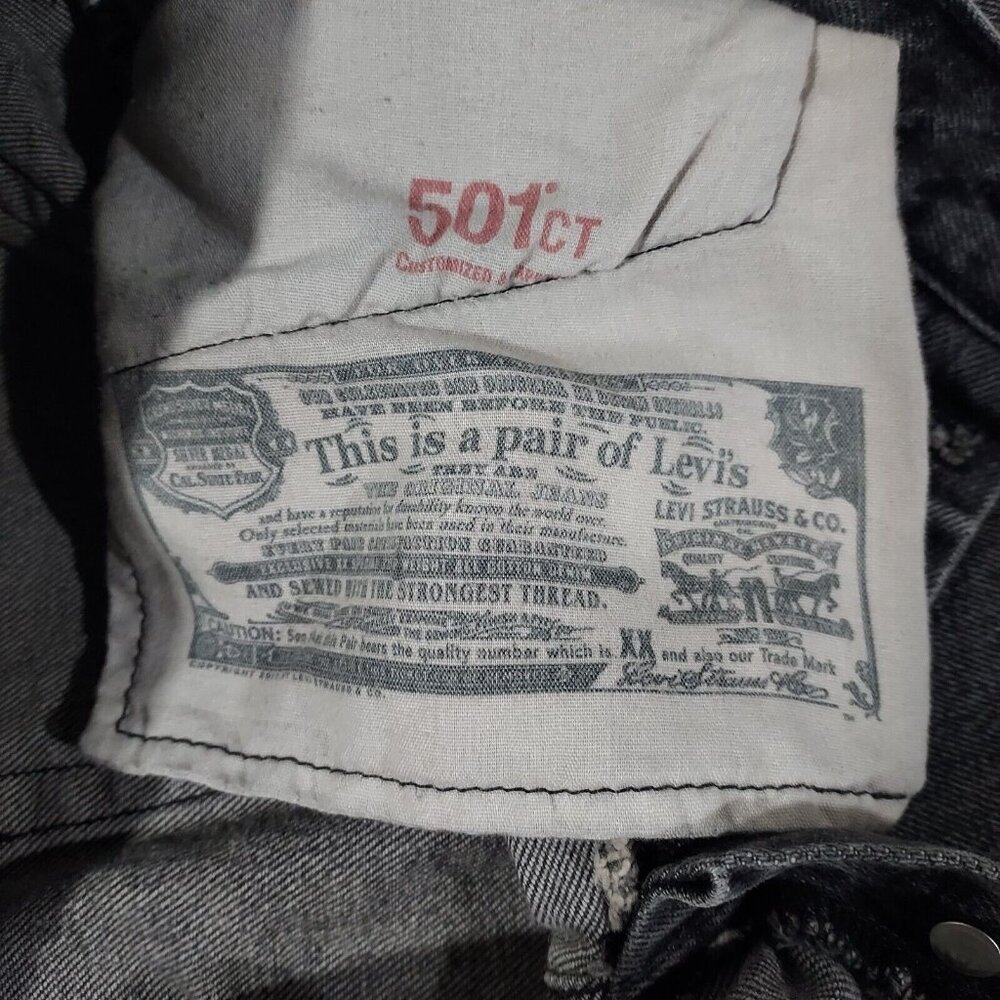 Levis 501 Jeans Button Fly 28"w 27.5"L Washed Black Denim Cotton Brass Rivited - Picture 15 of 16